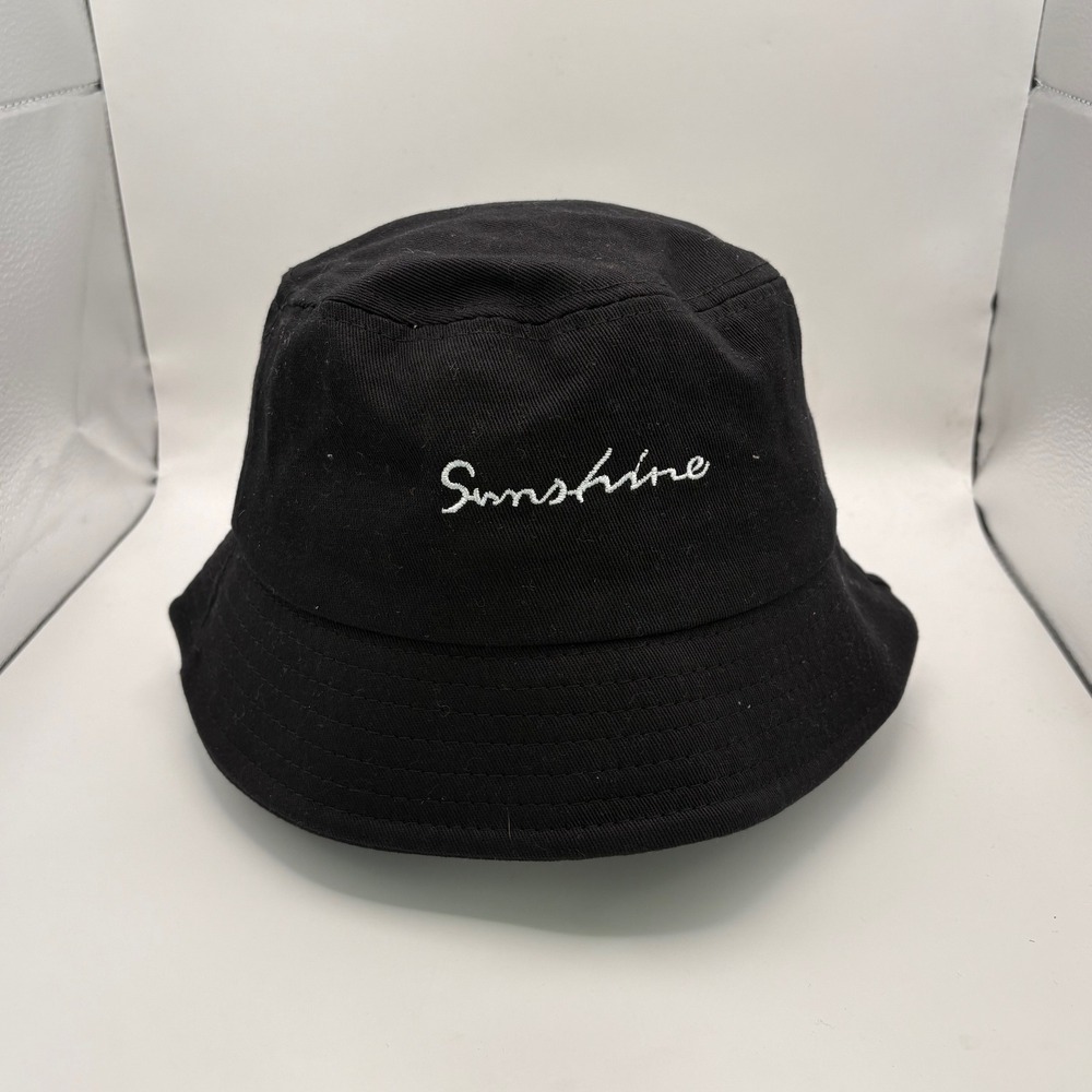 Black Bucket Hat Sunshine Embroidery Casual Cotton Unisex Fisherman Cap